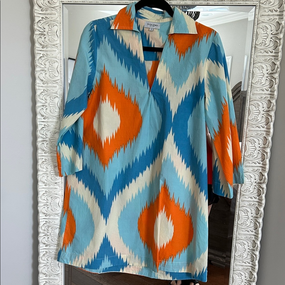 Vibrant Blue & Orange Geometric Mini Dress
